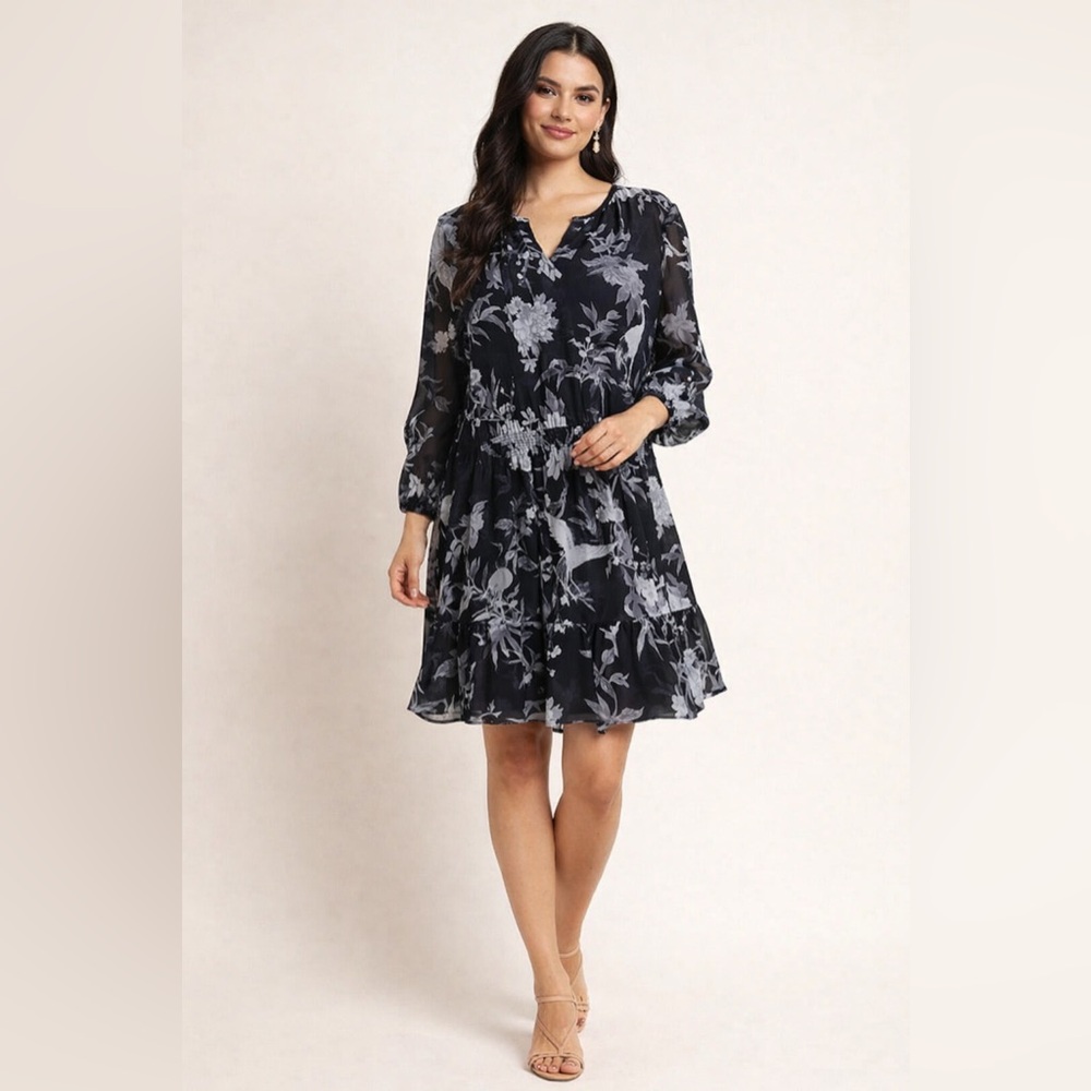 White House Black Market Monochrome Floral Dress